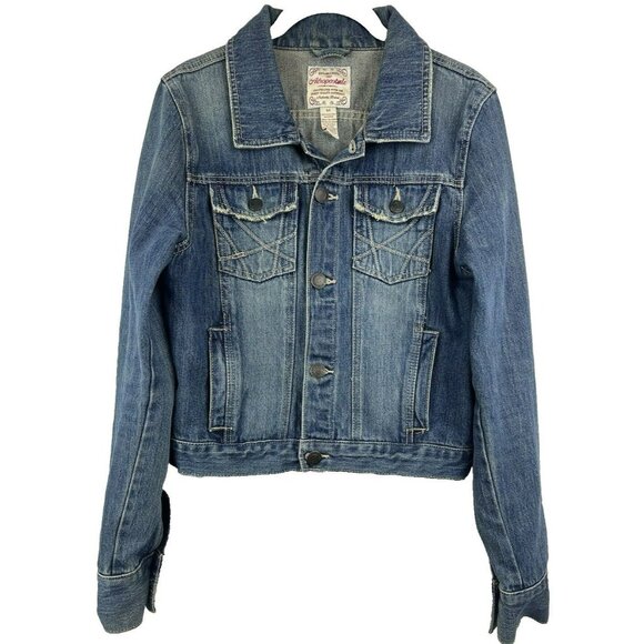 Aéropostale Jackets & Blazers - Aeropostale Jacket Women's Medium Blue Distressed Denim Button Coat Flap Pocket
